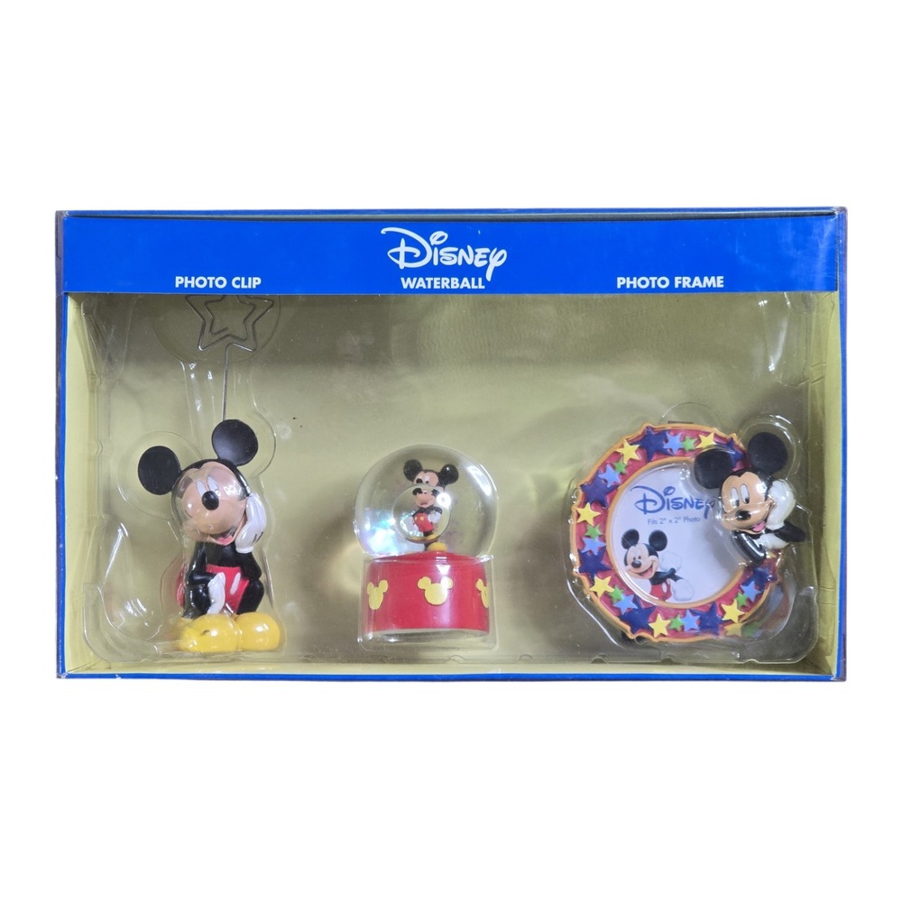 Disney Mickey Mouse 3‎ Piece Box Set:  Photo Clip, Snow Globe & Photo Frame